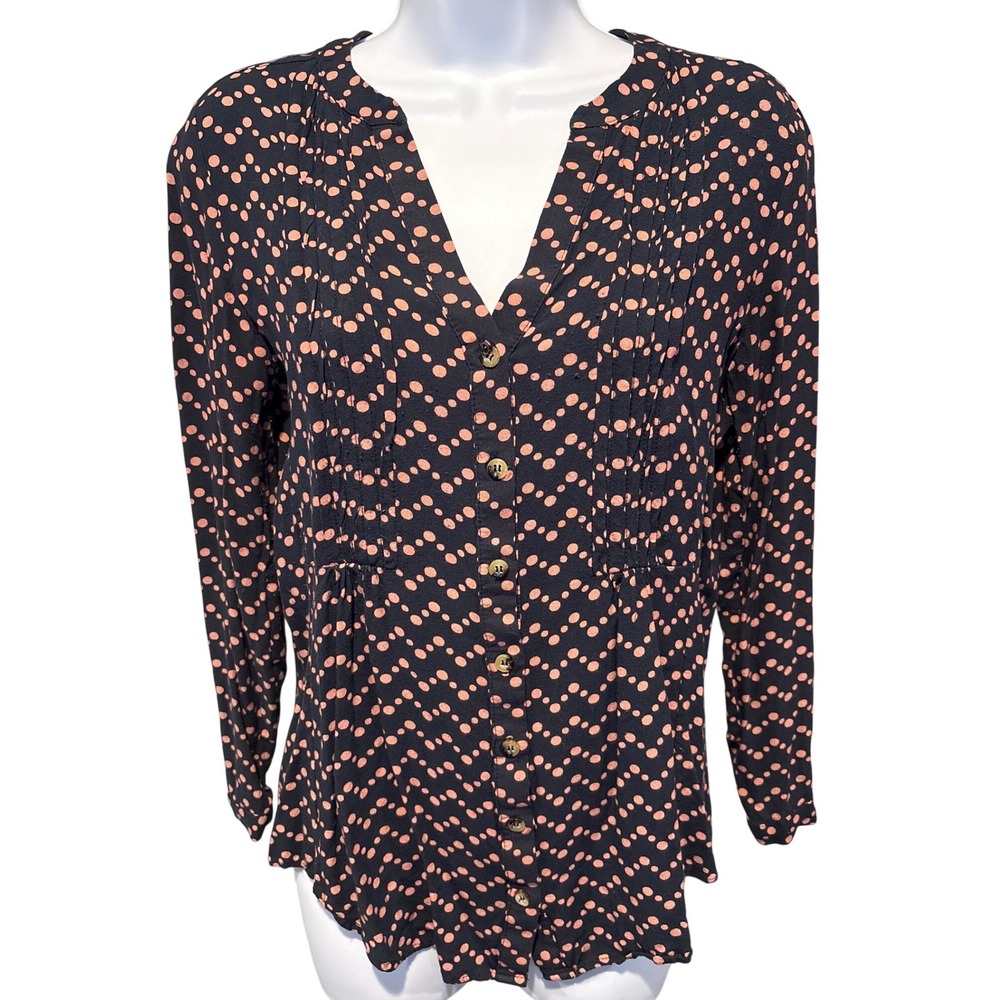 MAEVE x ANTHROPOLOGIE Womens Navy Pink‎ Polka Dot Button Blouse S Excellent Boho